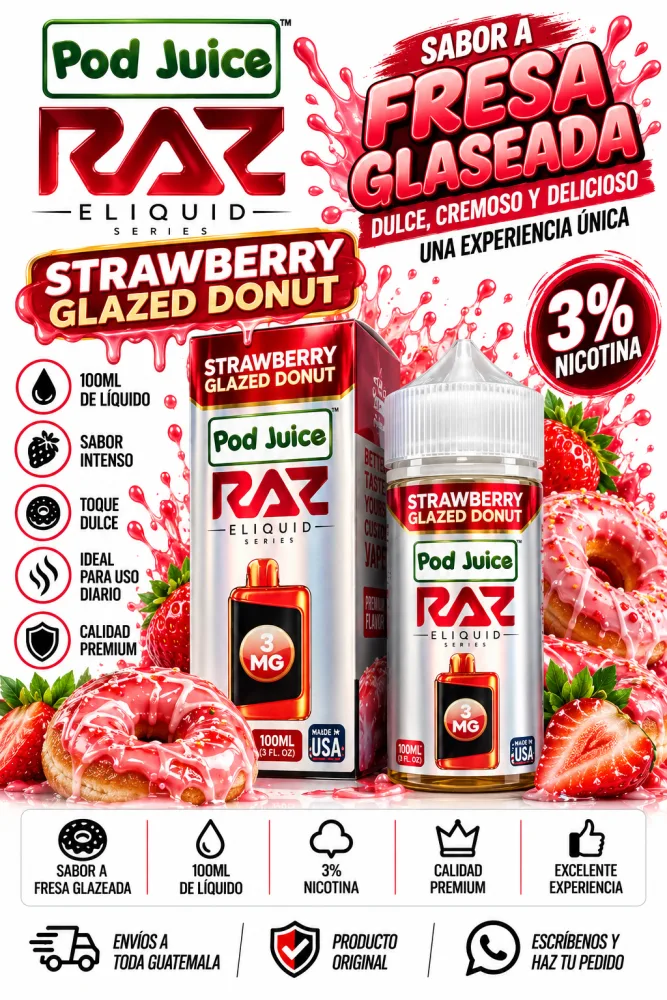 Pod Juice RAZ Dona Glaseada de Fresa 100ml 3mg