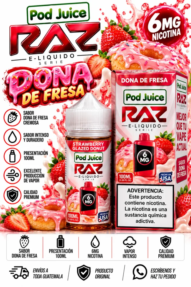 Pod Juice RAZ Dona Glaseada de Fresa 100ml 6mg