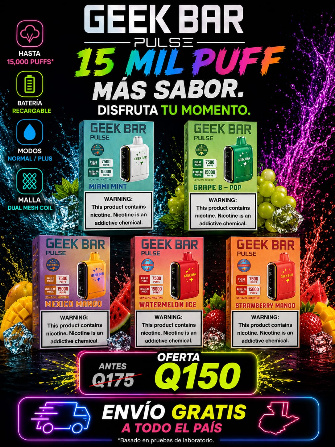 Geek Bar Pulse 15,000 Puffs – Vape de Alto Rendimiento y Sabor Premium
