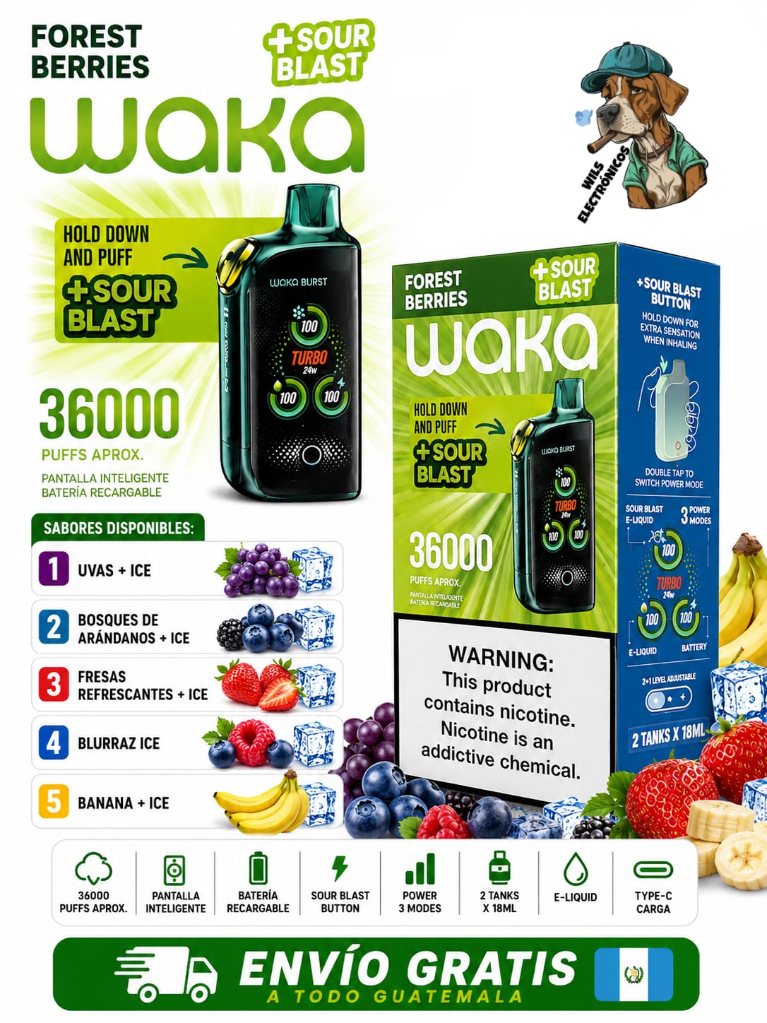Waka 36000 Vape Guatemala | 36,000 Puffs Sour Blast Original
