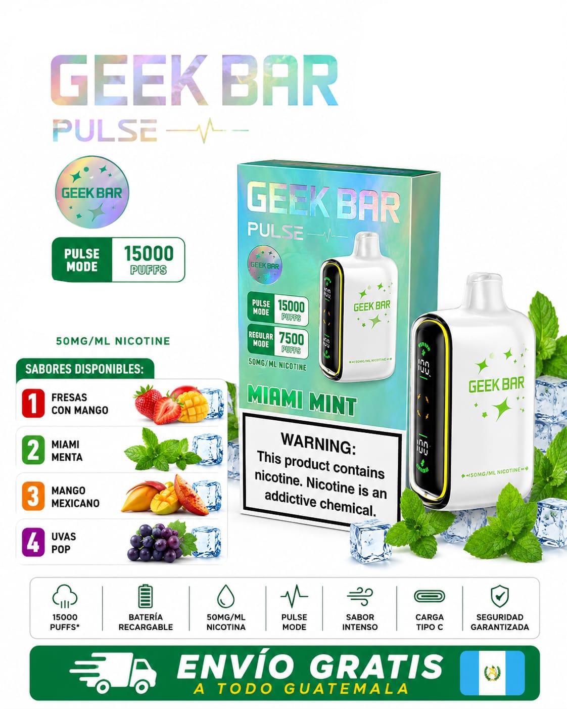 Geek Bar Pulse Vape Guatemala | 15,000 Puffs Recargable Original
