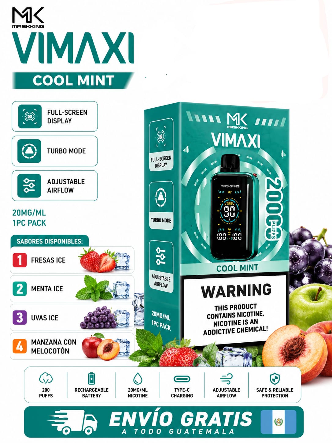 WhatsApp Image 2026-06-19 at 12.43.51 PM Maskking VIMAXI Vape Guatemala | 20,000 Puffs Recargable - Imagen 1
