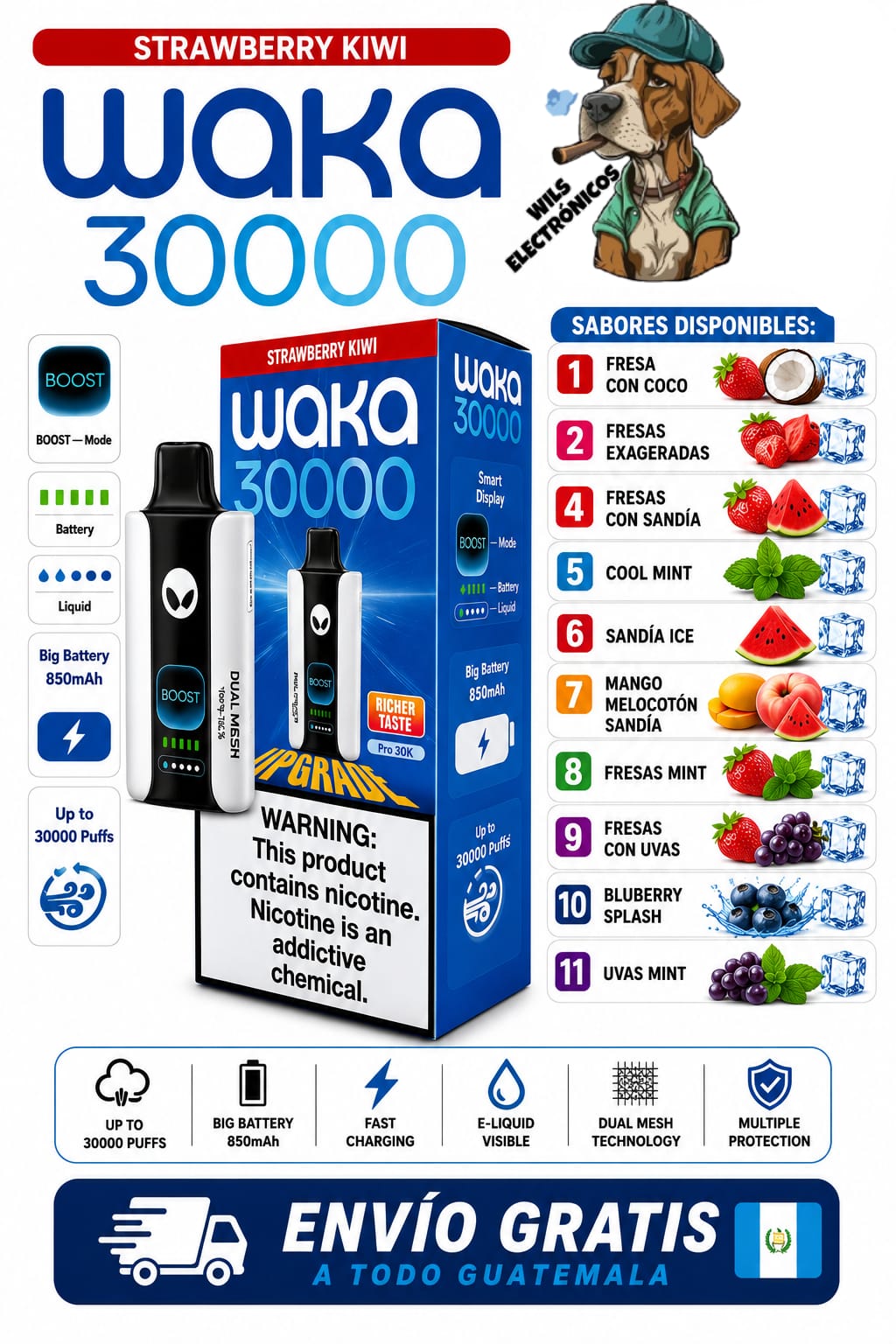 Waka 30 Mil Puff Vapes Guatemala Recargable