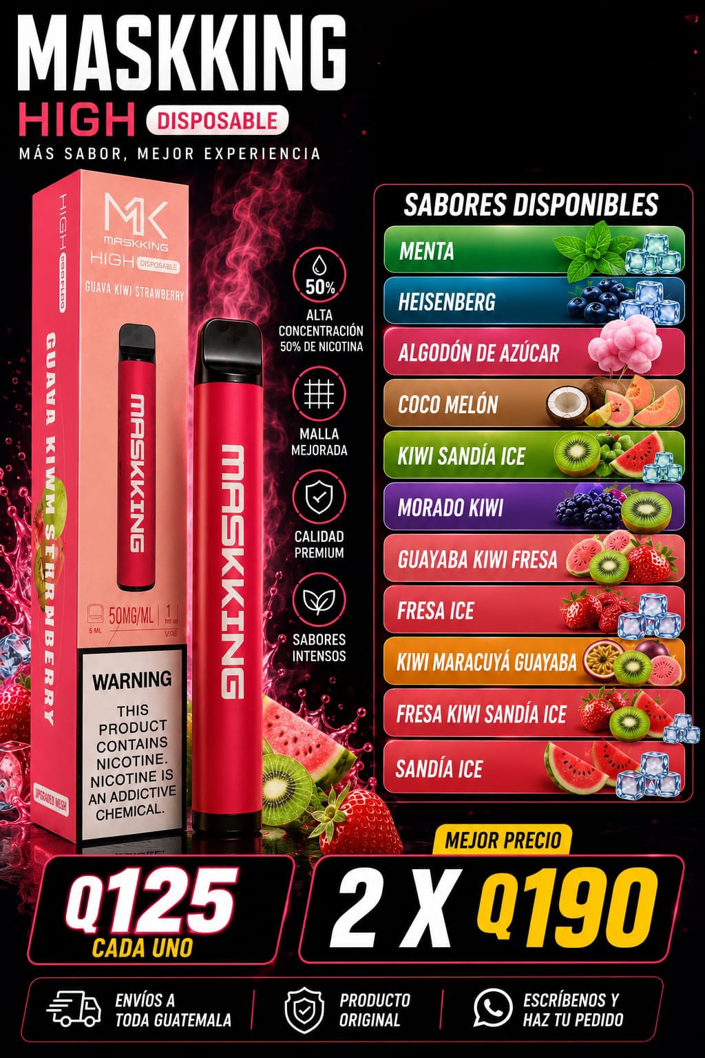 MASKKING Maskking High Pro 1800 Puffs Vape Guatemala - Imagen 1
