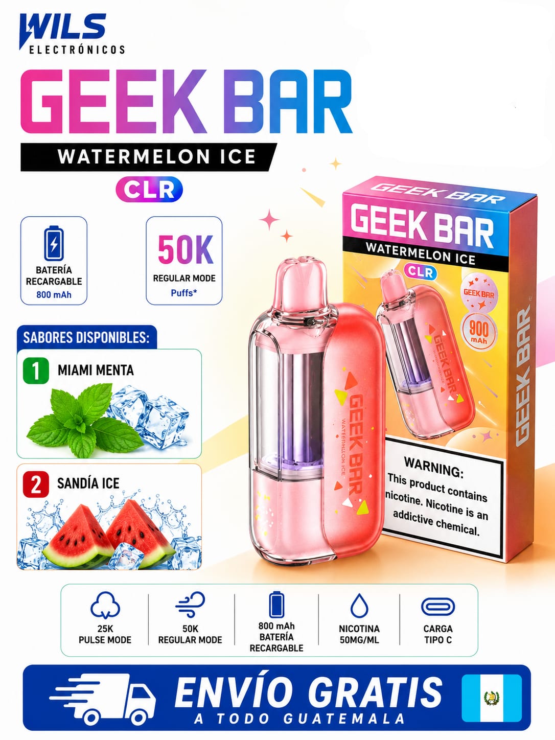 Geek Bar CLR 50000 Puffs Vape Guatemala