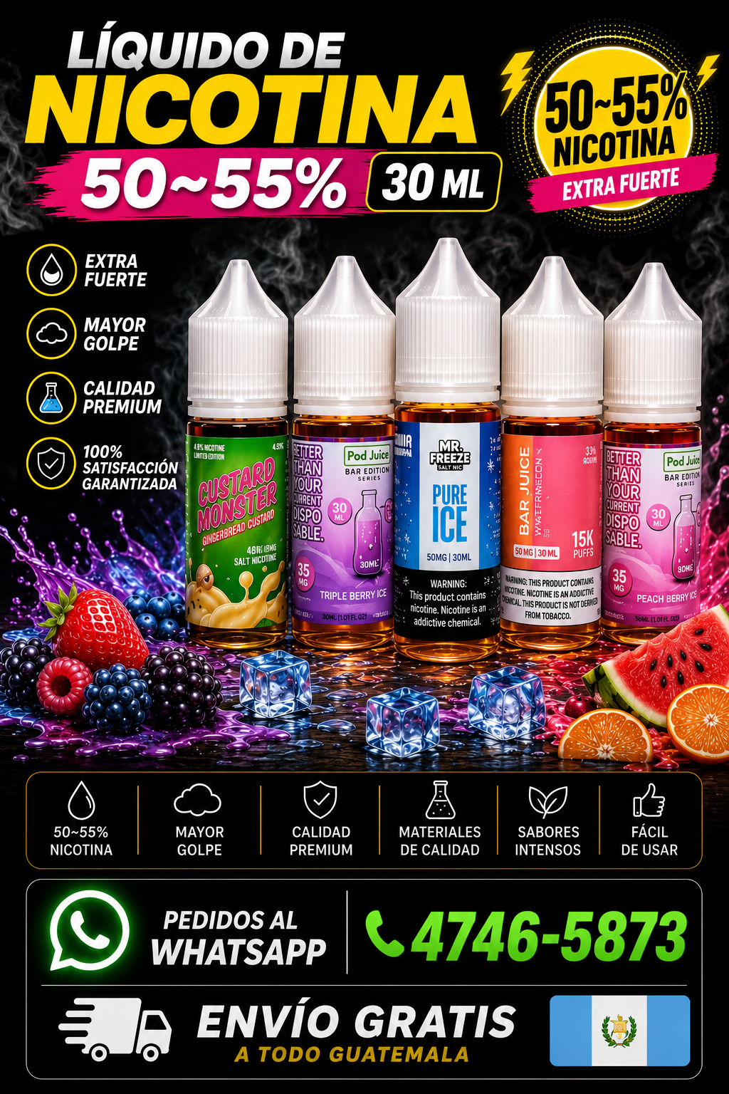 Líquido para Vape Guatemala | Salt Nic 50-55mg Premium | Wils Electrónicos