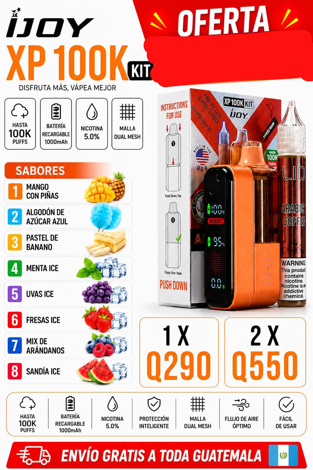 iJoy XP 100K Kit Vape Desechable Recargable 100,000 Puffs | 1000mAh | 5% Nicotina