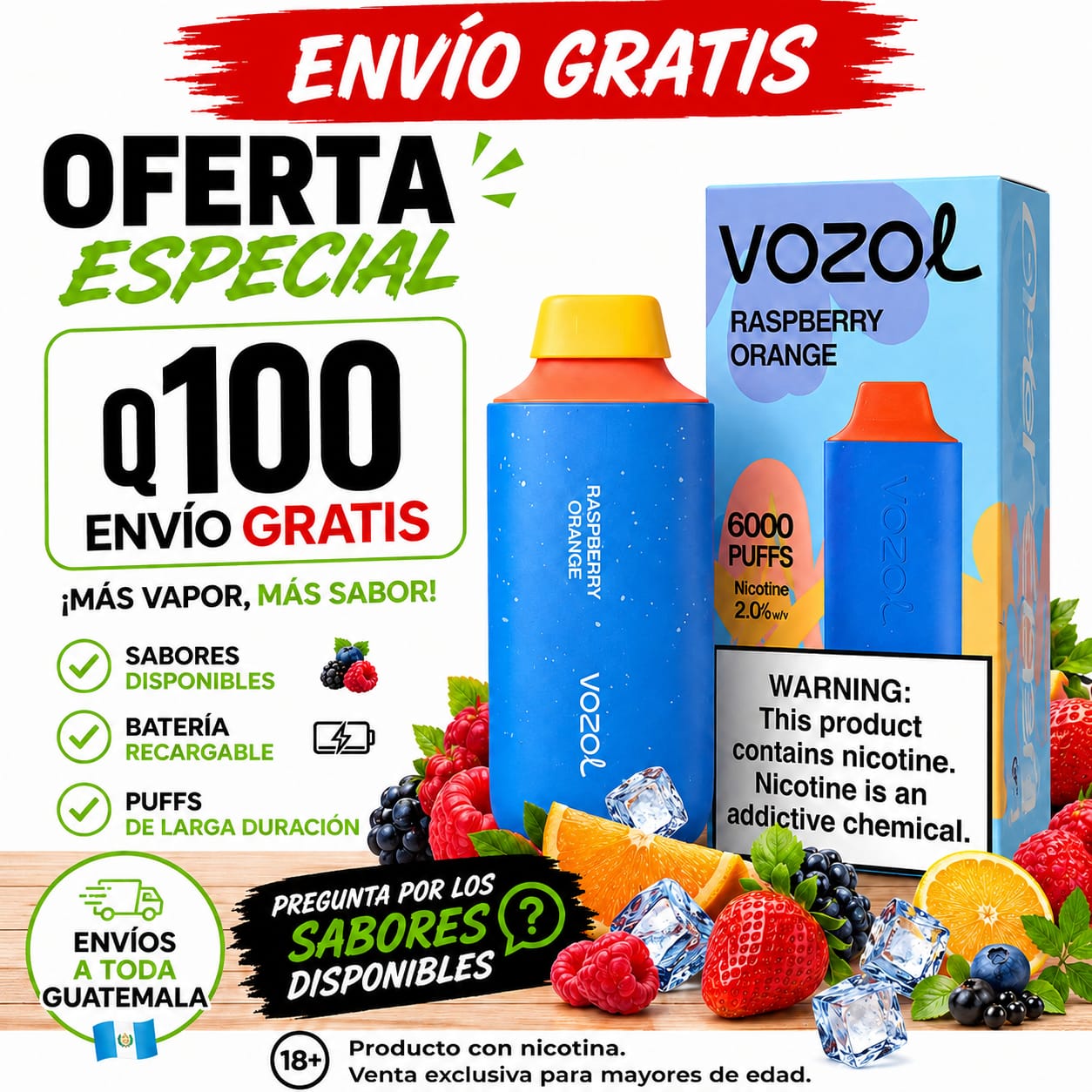 WhatsApp Image 2026-07-20 at 10.50.56 PM Vozol 6000 Puffs | Vapes Guatemala | Vape Recargable tipo c - Imagen 1