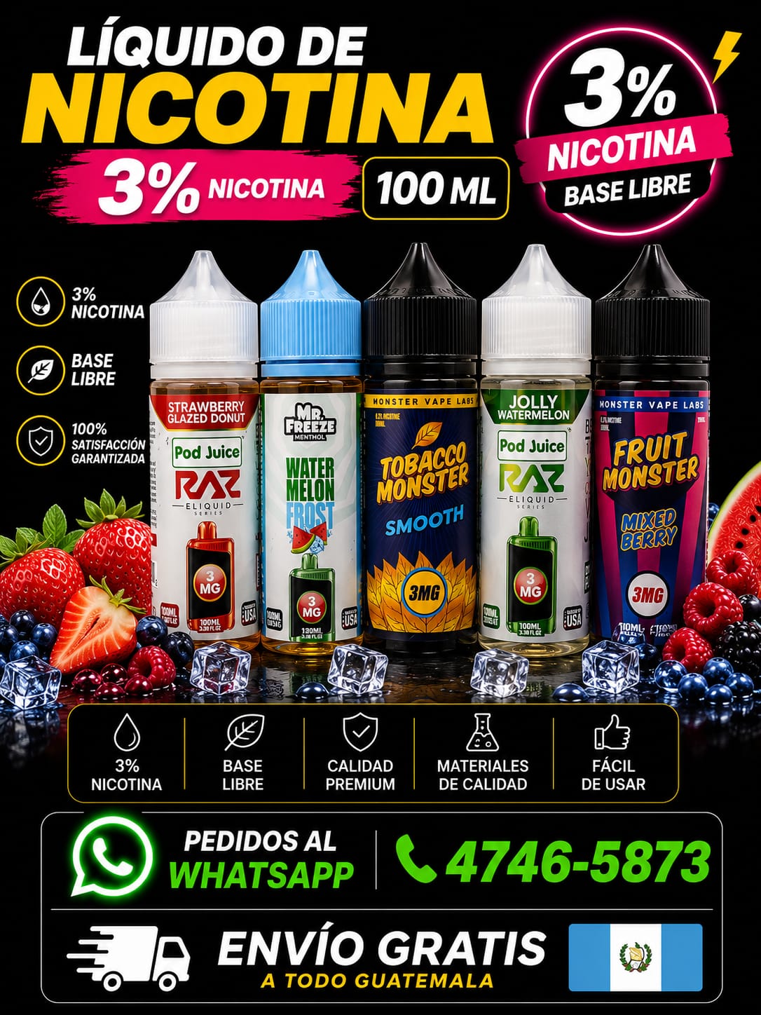 Líquido para Vape Guatemala 100ml Base Libre 3% Nicotina