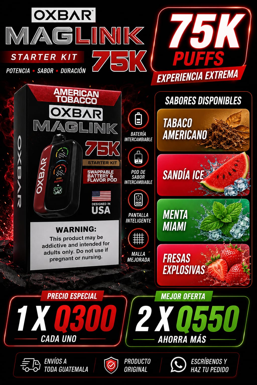 Oxbar Maglink 75K Puffs | Vapes Guatemala